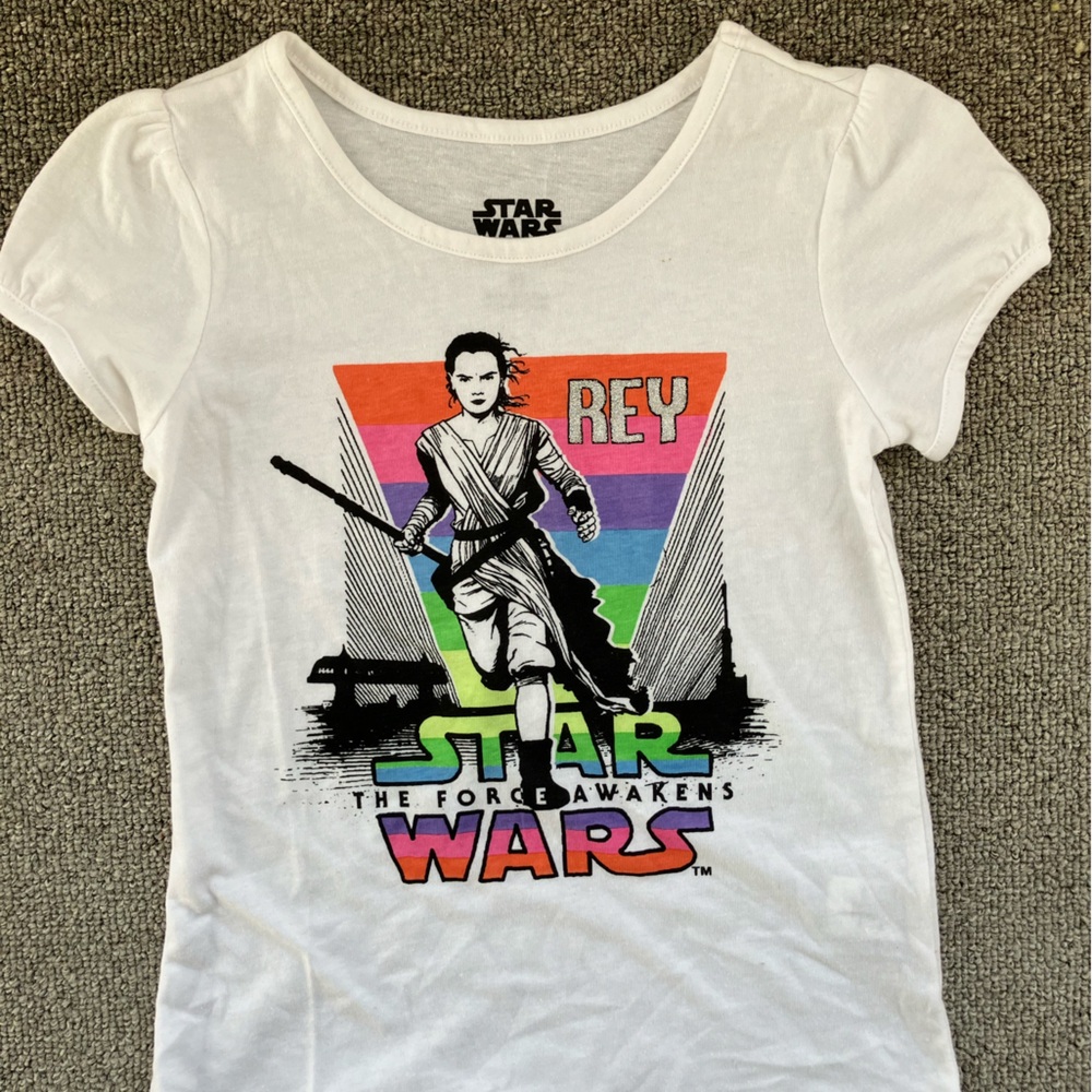 Star Wars White Tee with Colorful Rey Design
